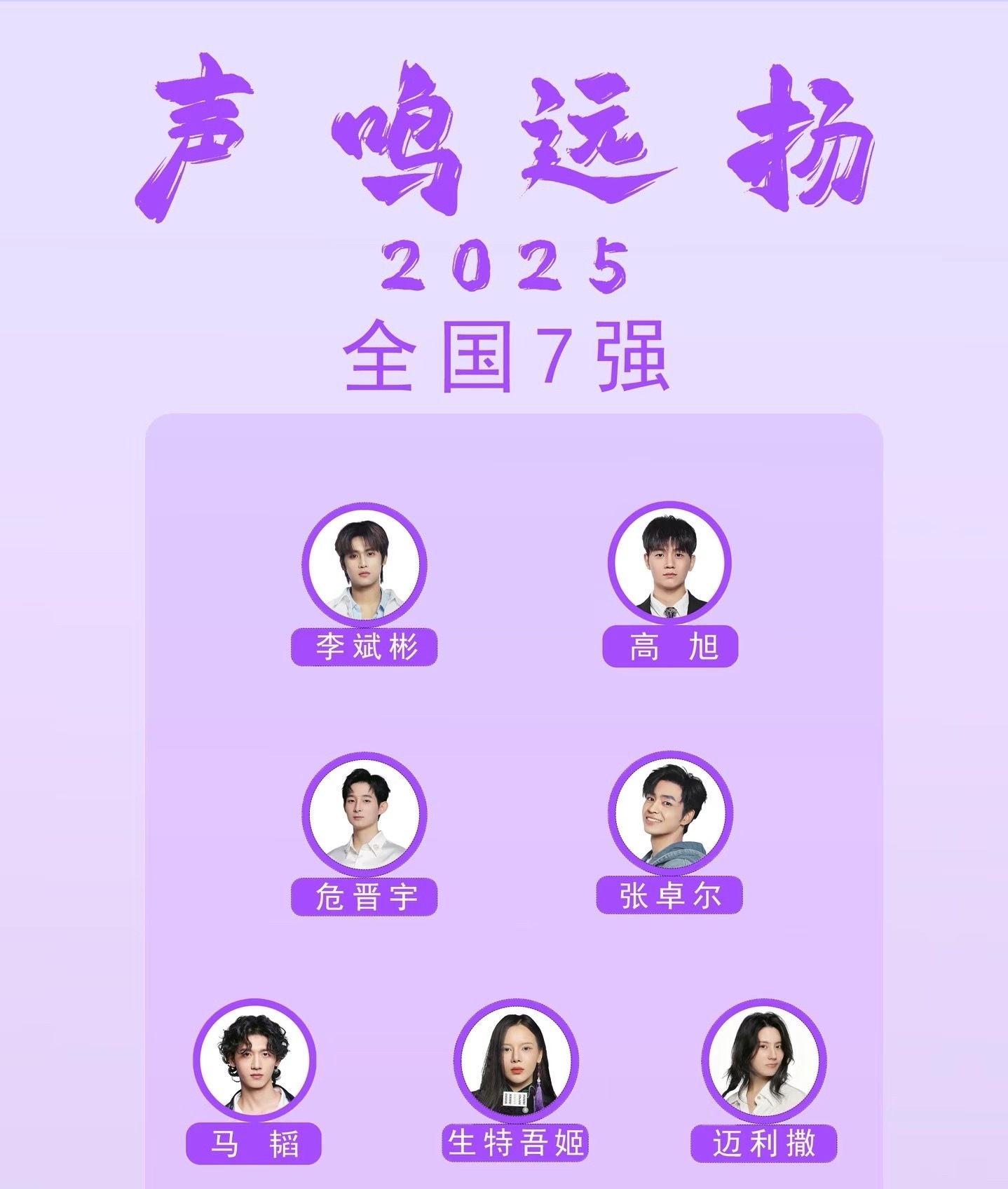 声鸣远扬七强上完这个上那个这个声鸣远扬选手含金量还在上升，七强选手上完金声奖上儿