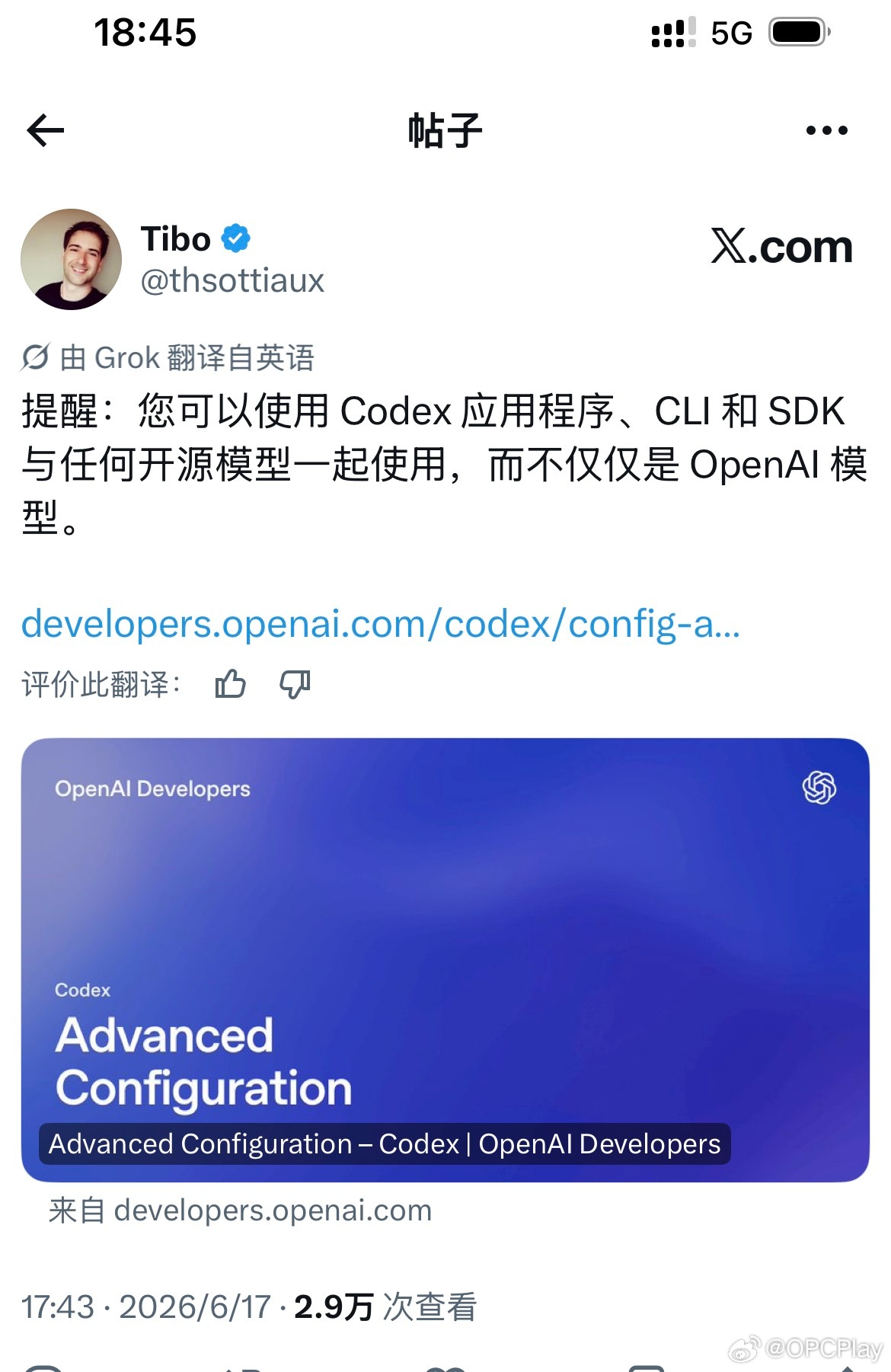 Codex官方明确表示支持第三方模型 
