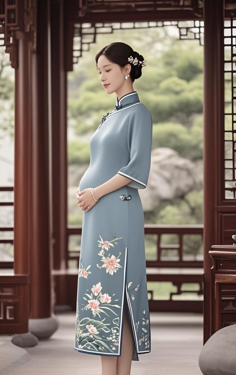 AI写真辑石阶缝隙里钻出的野草，蹭着旗袍的下摆…生命的顽强与雅致的静谧，竟如此和