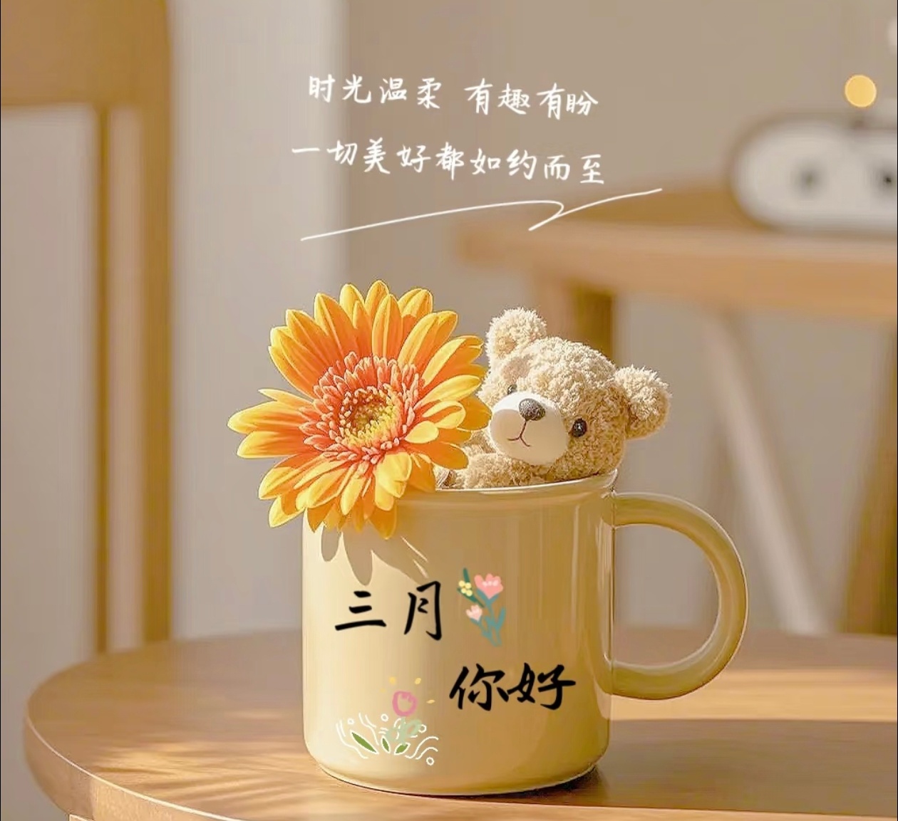 三月你好，万事顺遂，不止春天，阳光正好，微风不燥，愿我们不负每一份美好。早安，三