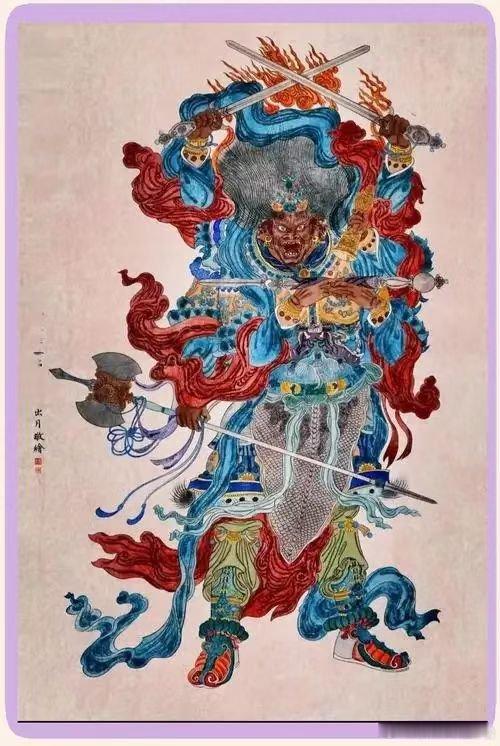 天猷元帅是道教神话里的北极四圣之一，排在第二位，主要管伏魔、护法，典籍里说他三头