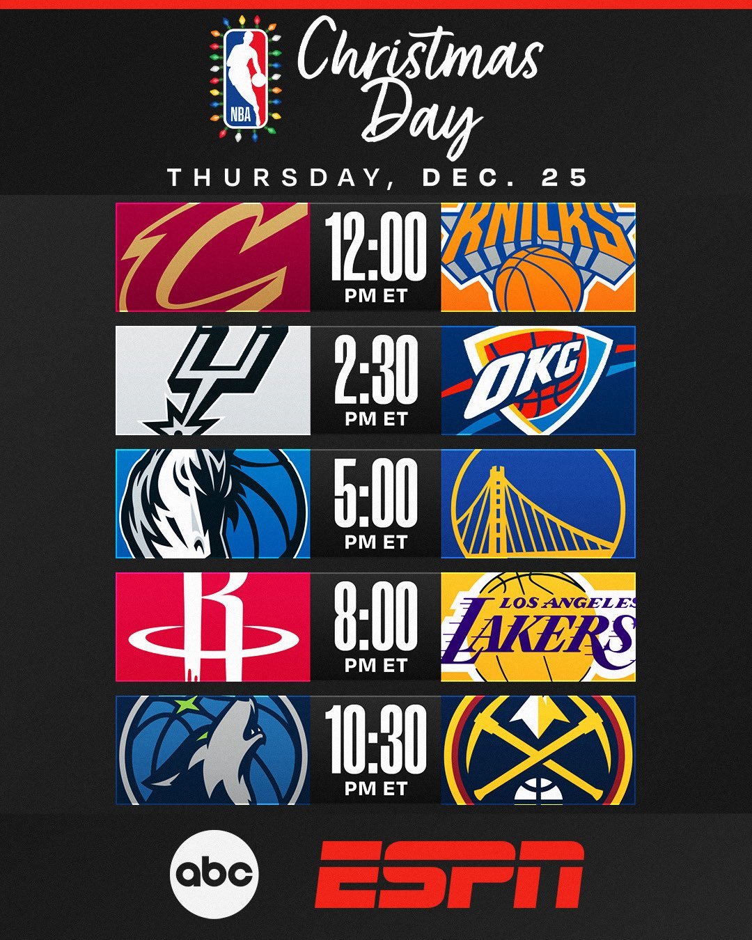 NBA圣诞大战赛程很有看点啊。 ​​​