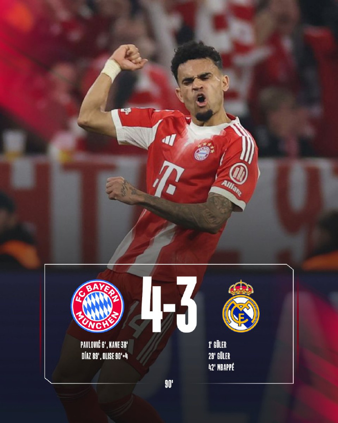 拜仁4比3皇马拜仁晋级欧冠四强拜仁 欧冠1/4决赛次回合拜仁慕尼黑坐镇主场迎战皇