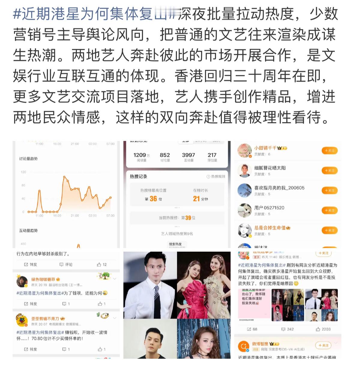 近期港星为何集体复出 网友说，昨晚有人集中发稿，突然上rs，往往是刻意，而非客观