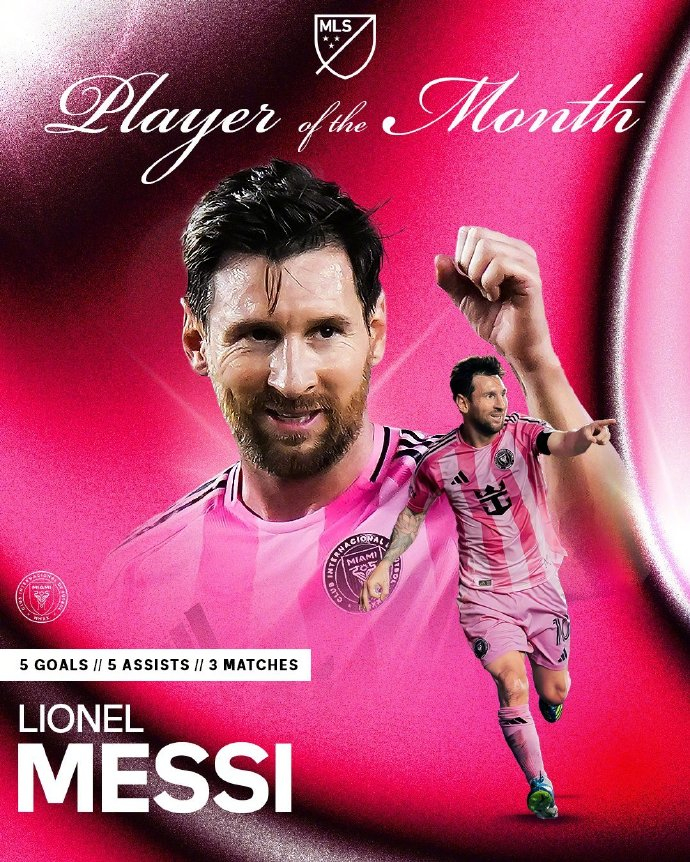 梅西当选美职联10月最佳球员  梅西当选美职联(MLS)月度最佳球员。梅西在迈阿