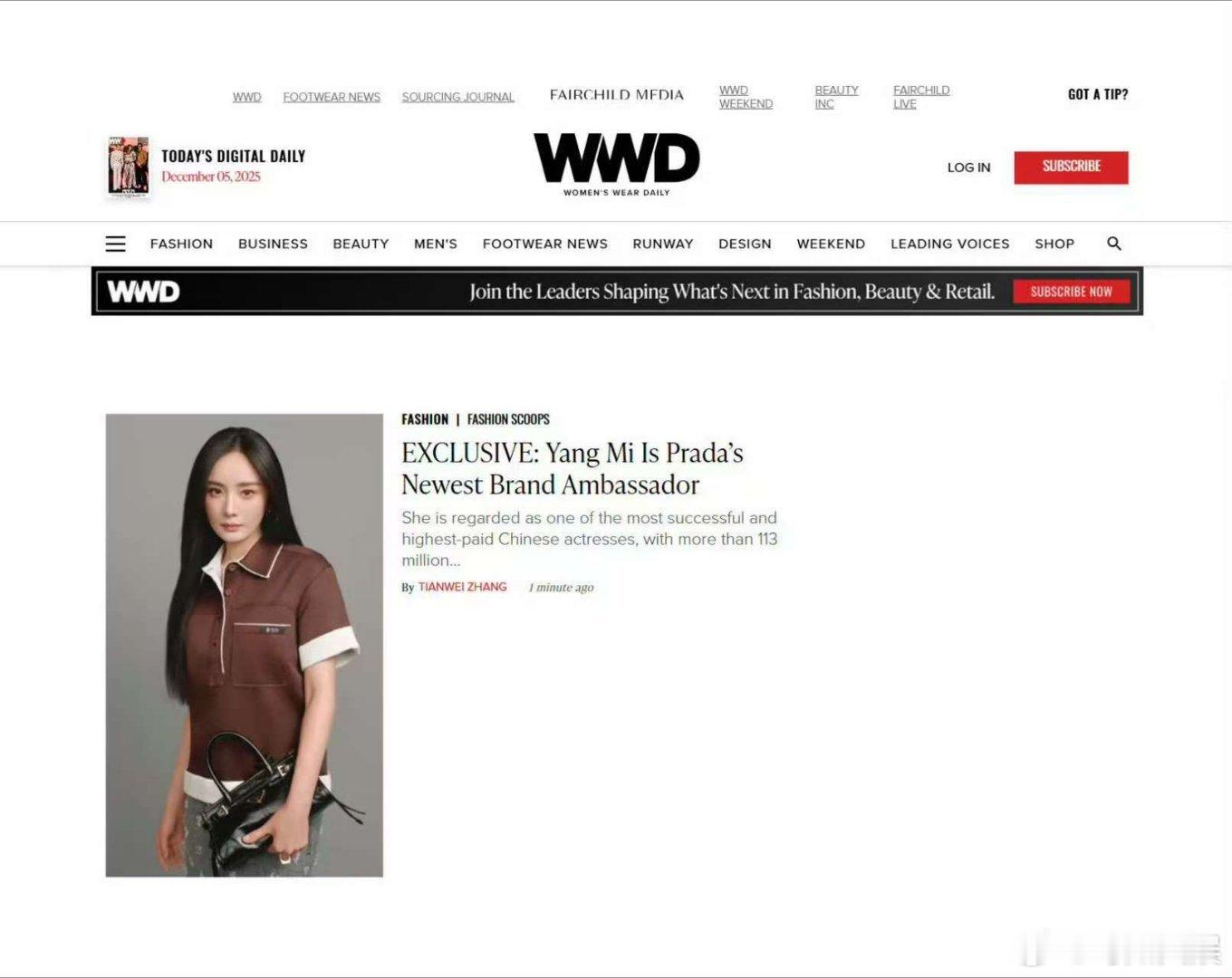 WWD报道杨幂代言pradaWWD官宣杨幂代言PradaWWD官宣杨幂代言Pra