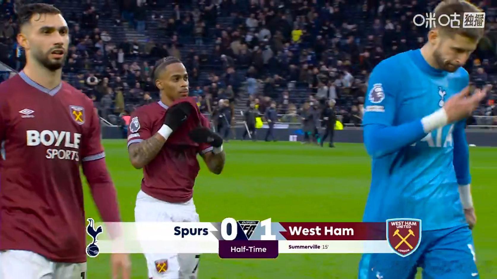 半场结束，热刺暂0-1落后西汉姆联大伙如何评价上半场比赛 热刺vs西汉姆 英超联