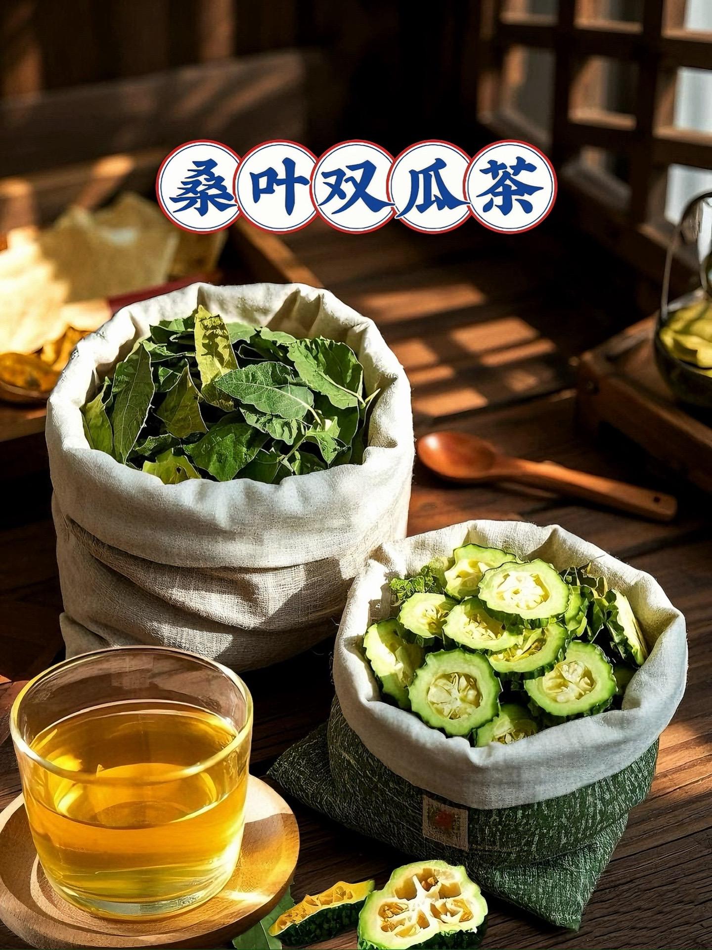 桑叶双瓜茶，大自然的养生妙品！独特组合魅力显，以霜后老桑叶搭配苦瓜，冬...