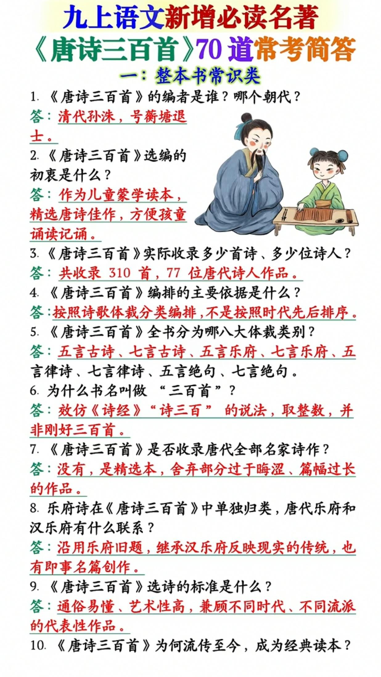 九上语文新增必读名著《唐诗三百首》