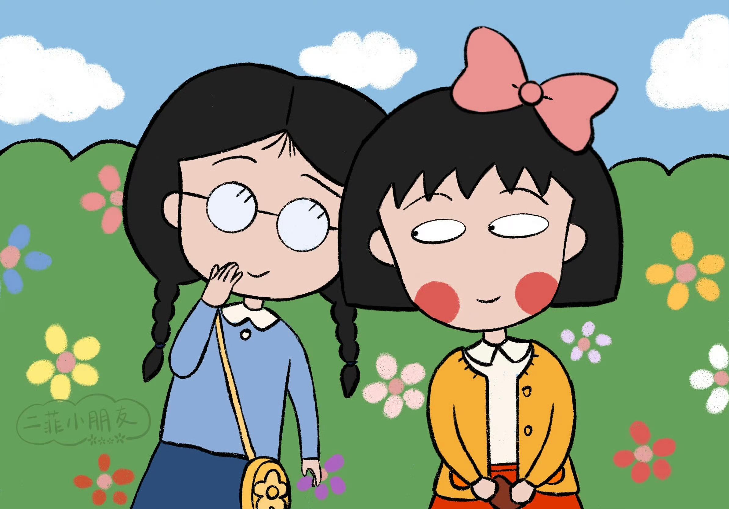 樱桃小丸子壁纸 樱桃小丸子[超话]  可爱头像  图源原创插画师：