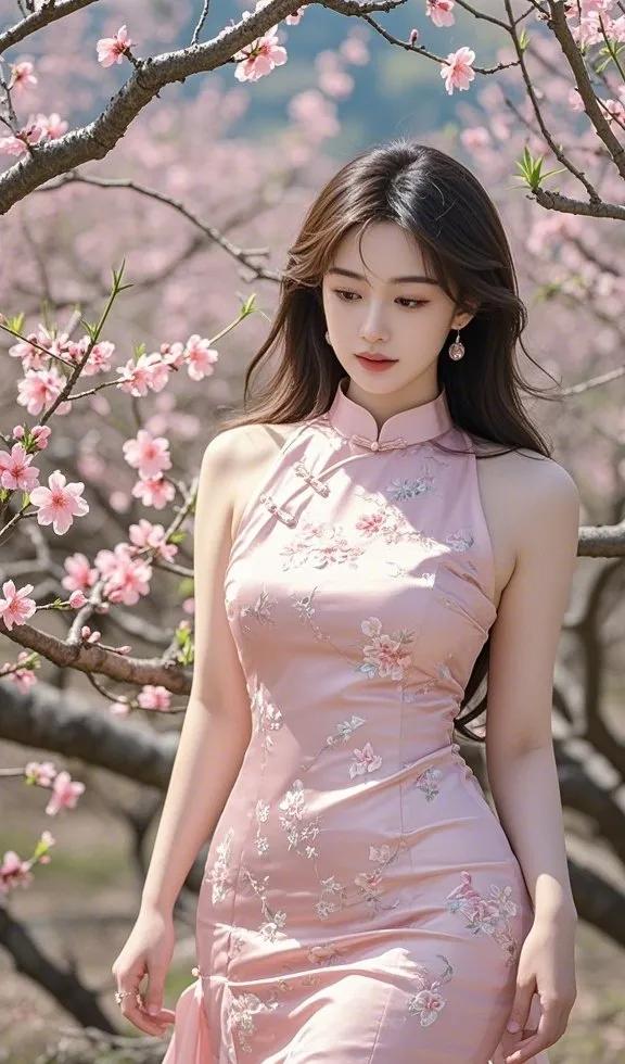桃花旗袍美人美娇娘美图分享 国风美俏女 花韵女郎 美女子展示 优美旗袍少女 🐝