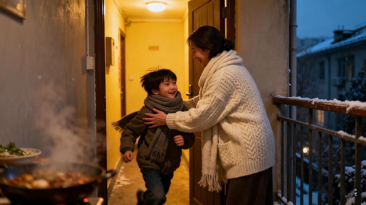 拥抱里的温度！
冬日的傍晚总来得早，我缩着脖子往家跑时，楼道里已飘着邻居家的饭菜