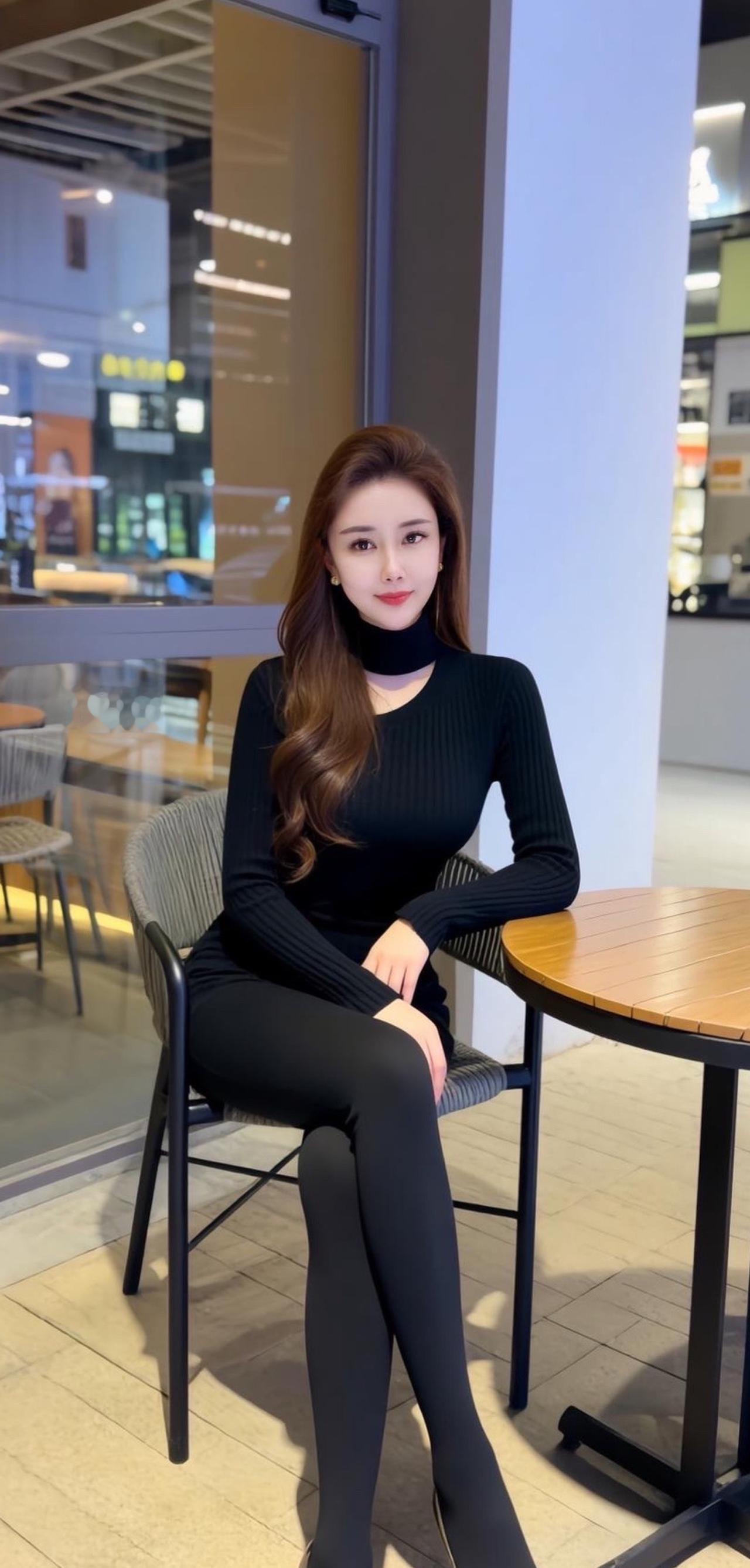 优雅黑衣女郎，时尚都市风范