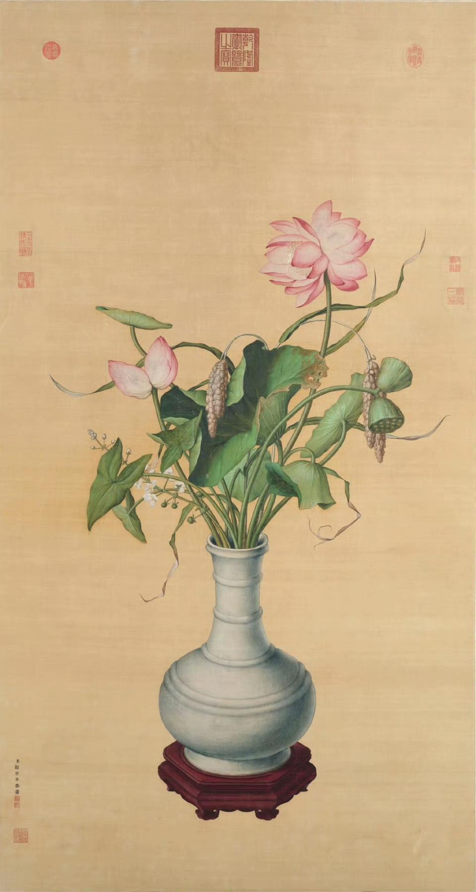 郎世宁《池莲双瑞》