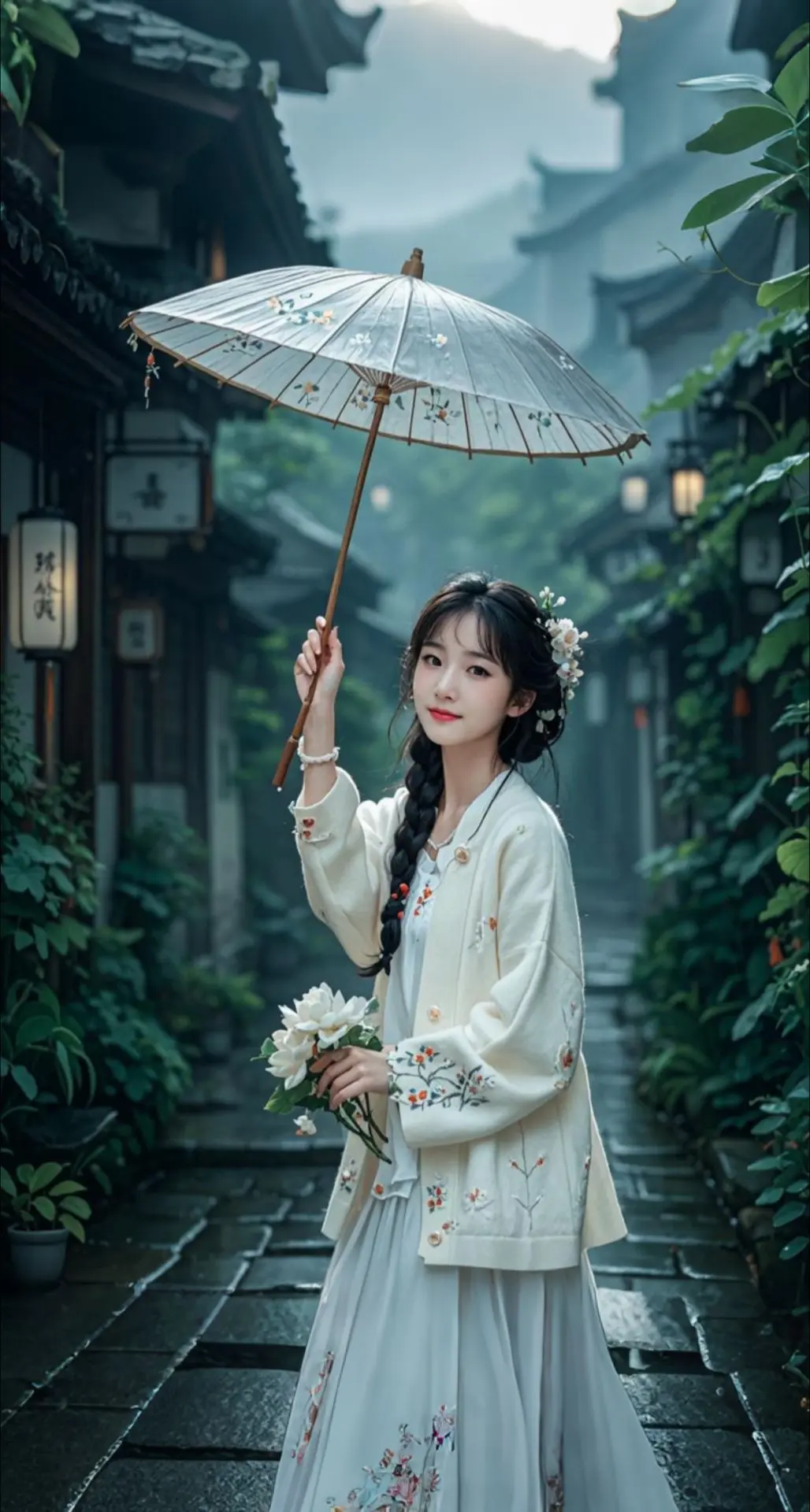 AI扩图 AI雾雨朦胧写真