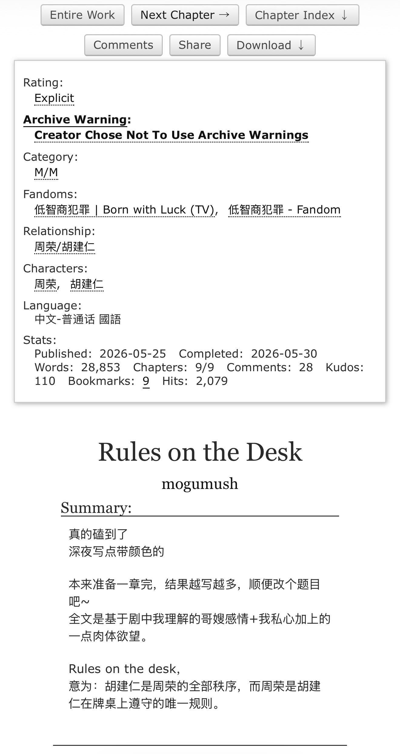 按照胡建仁tag里kudos排序第一页里最喜欢的一篇，推推