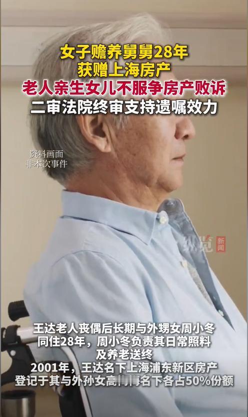 上海，9旬老人在去世前一直由外甥女照顾，二人相伴了28年，老人表示要将房子送给外
