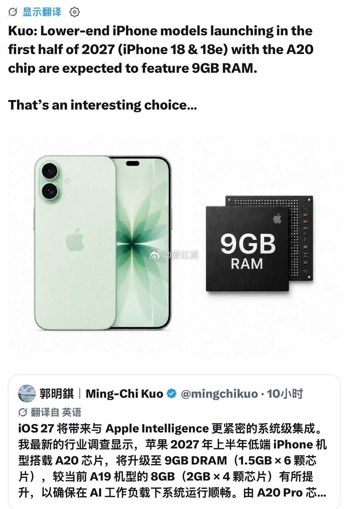iPhone18基础版，配9G运行内存，头一次听说单数ram的，有没有。果子为了