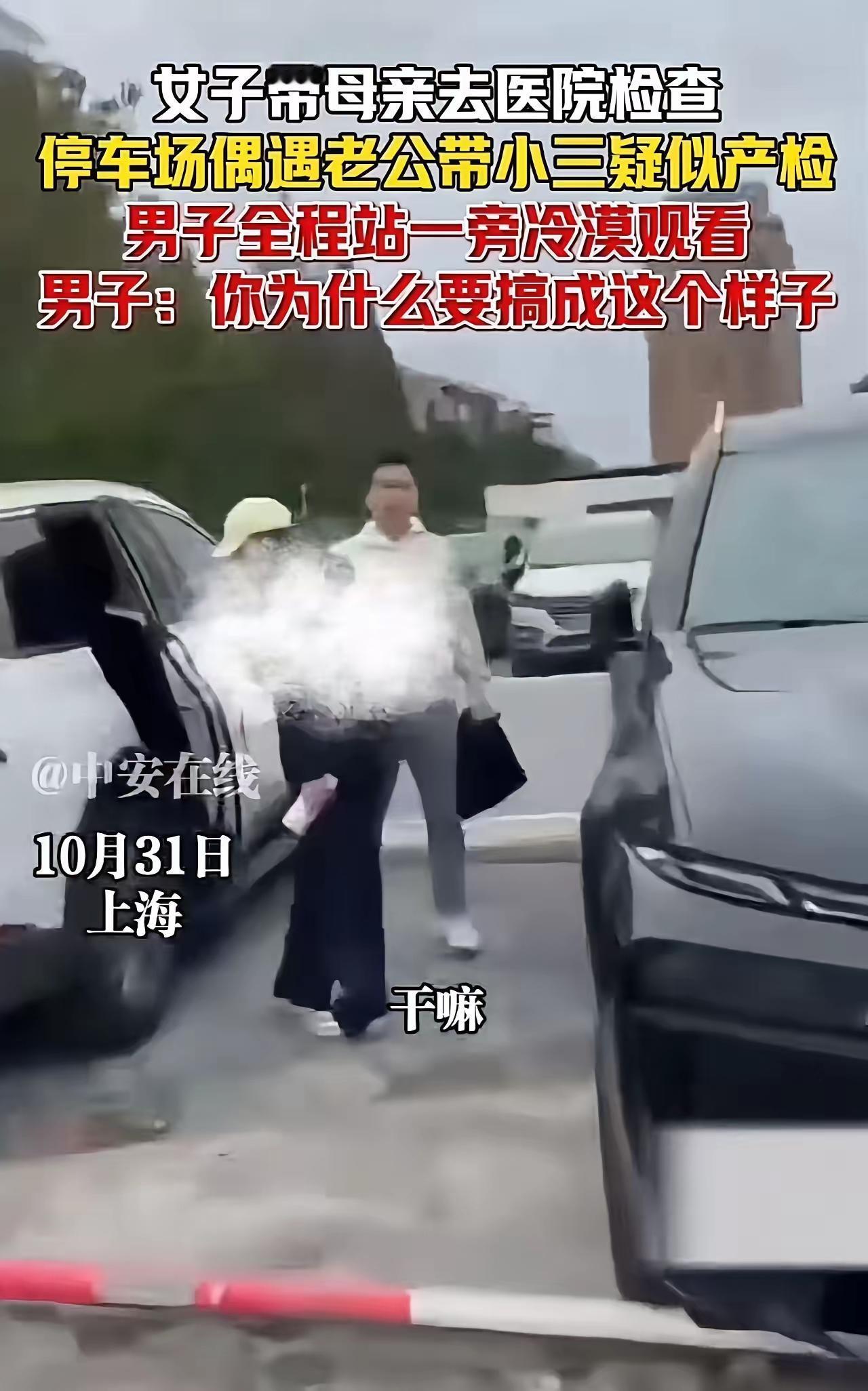 上海的夏日阳光炙热得令人窒息，但这天的停车场，却像是一场无声的戏剧舞台。女子带着