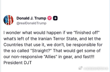 【黄金时代】川普现在正考虑在击败伊朗后撤出霍尔木兹海峡，迫使我们的“盟友”自己保