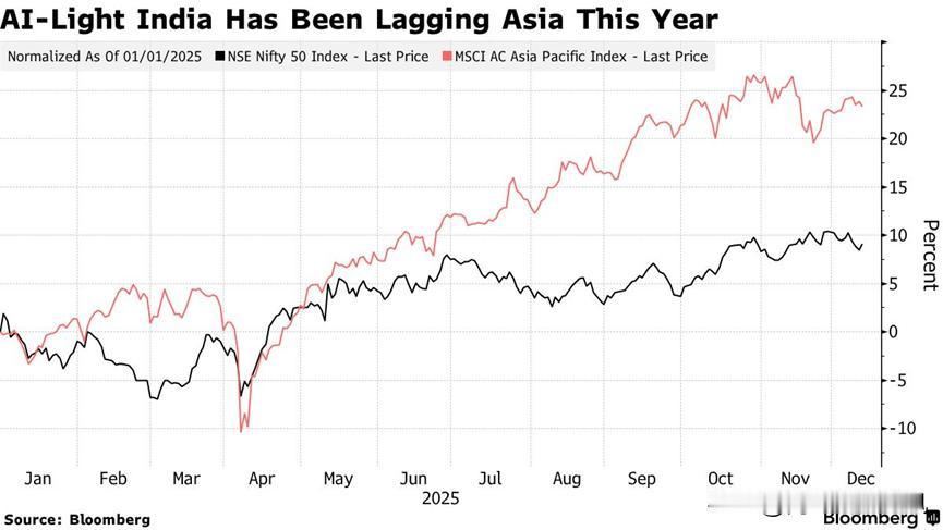 《印度教徒报》12月15日报道，人工智能（AI）泡沫担忧加剧之际，印股市成全球基