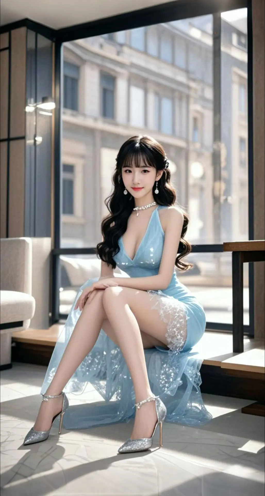 AI扩图 AI蓝调佳人