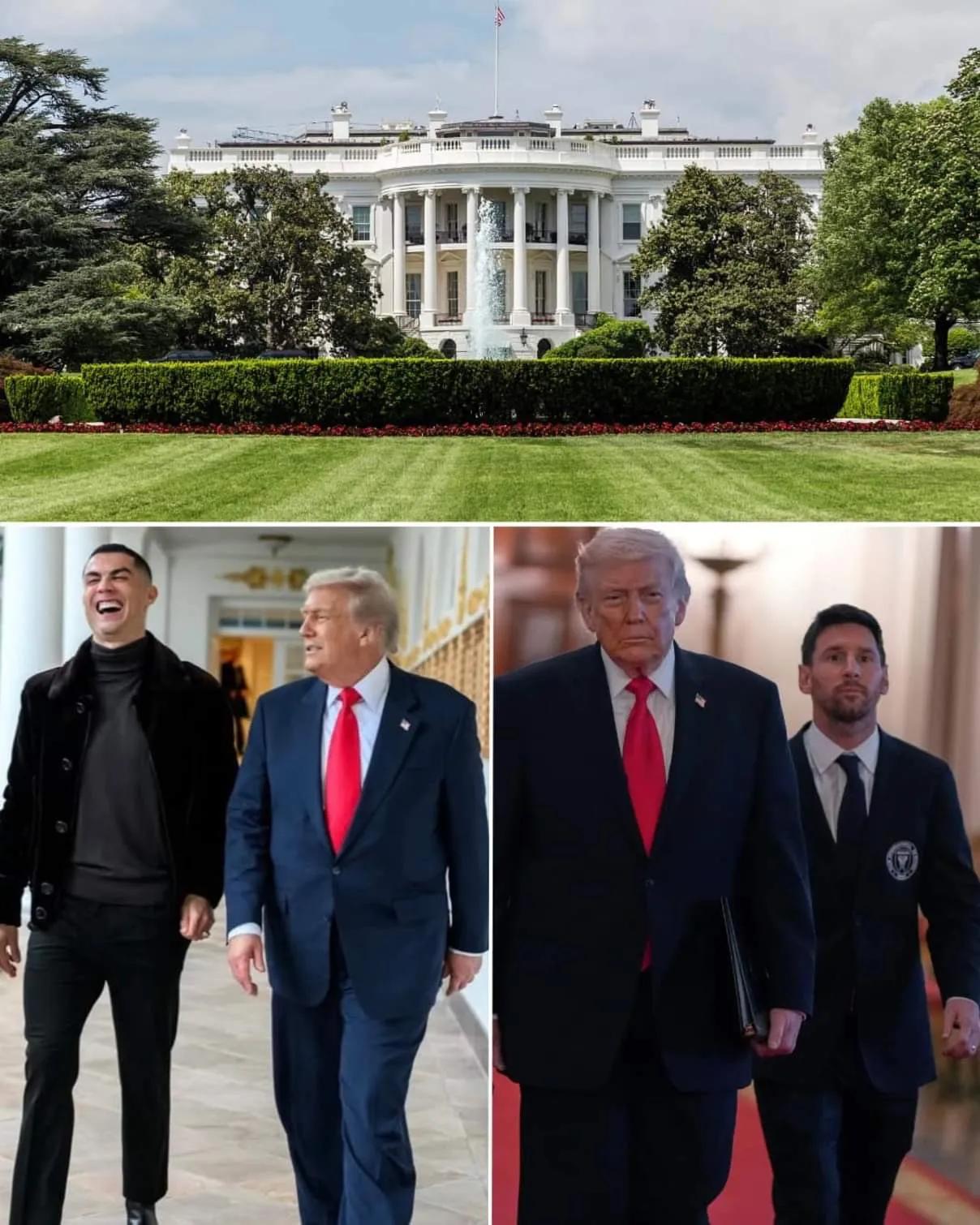 梅西和C罗到白宫见特朗普的画面，感觉C罗更放的开，梅西稍显拘谨。梅西