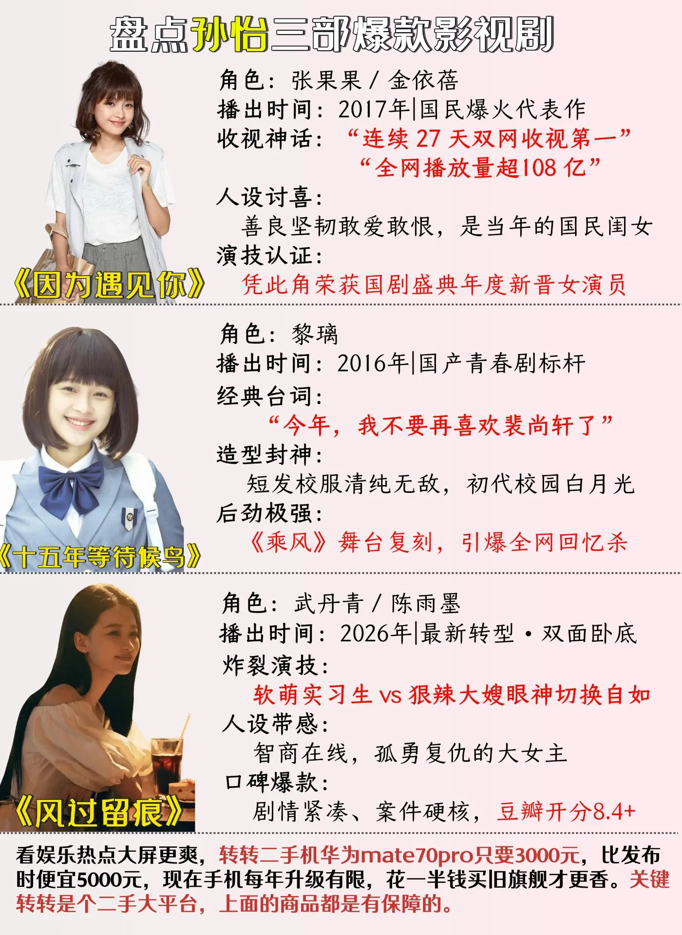 你最喜欢哪一部？孙怡的三部爆款作品