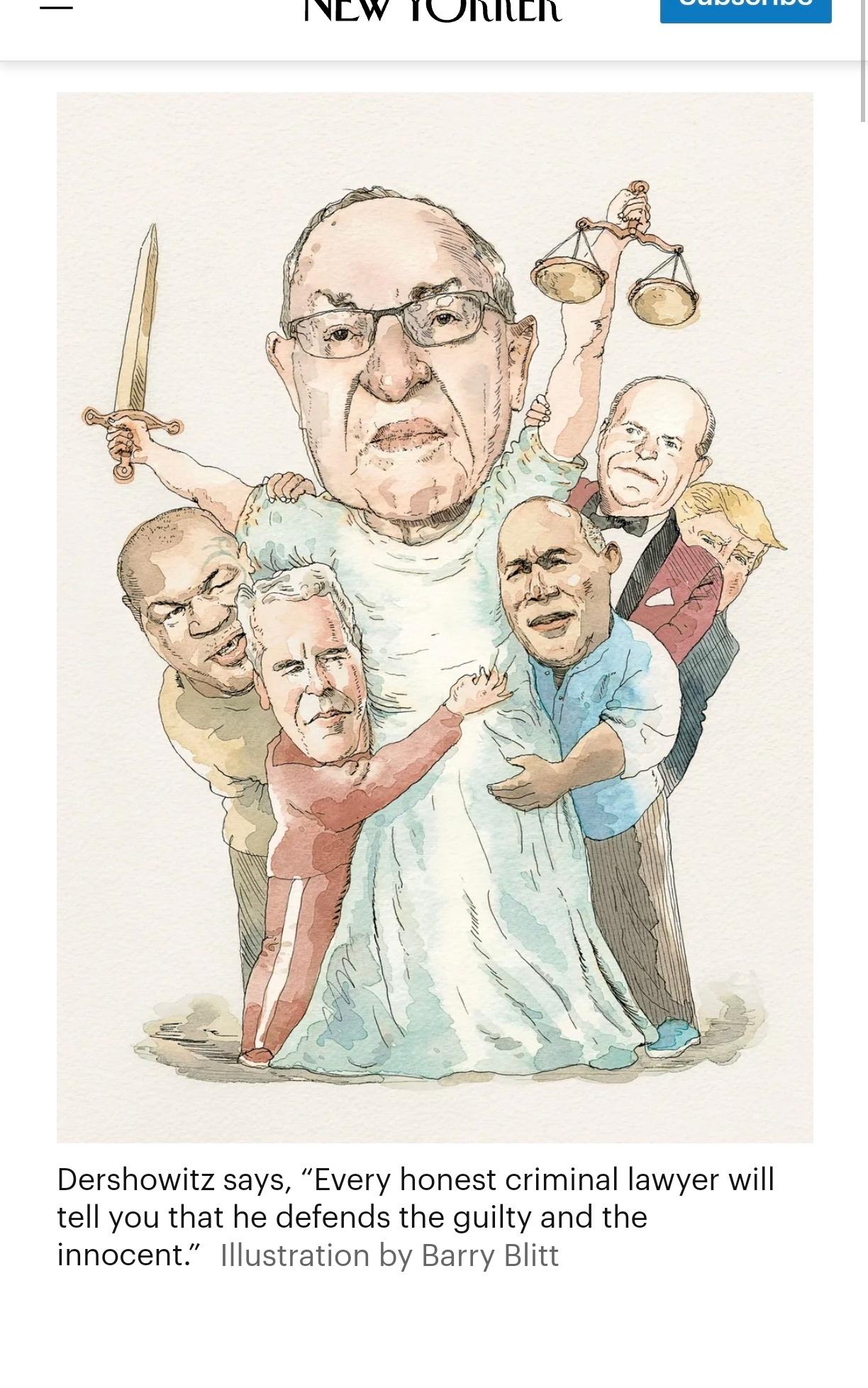 纽约客杂志讽刺德肖维茨的漫画:魔鬼代言人希拉里最新发声