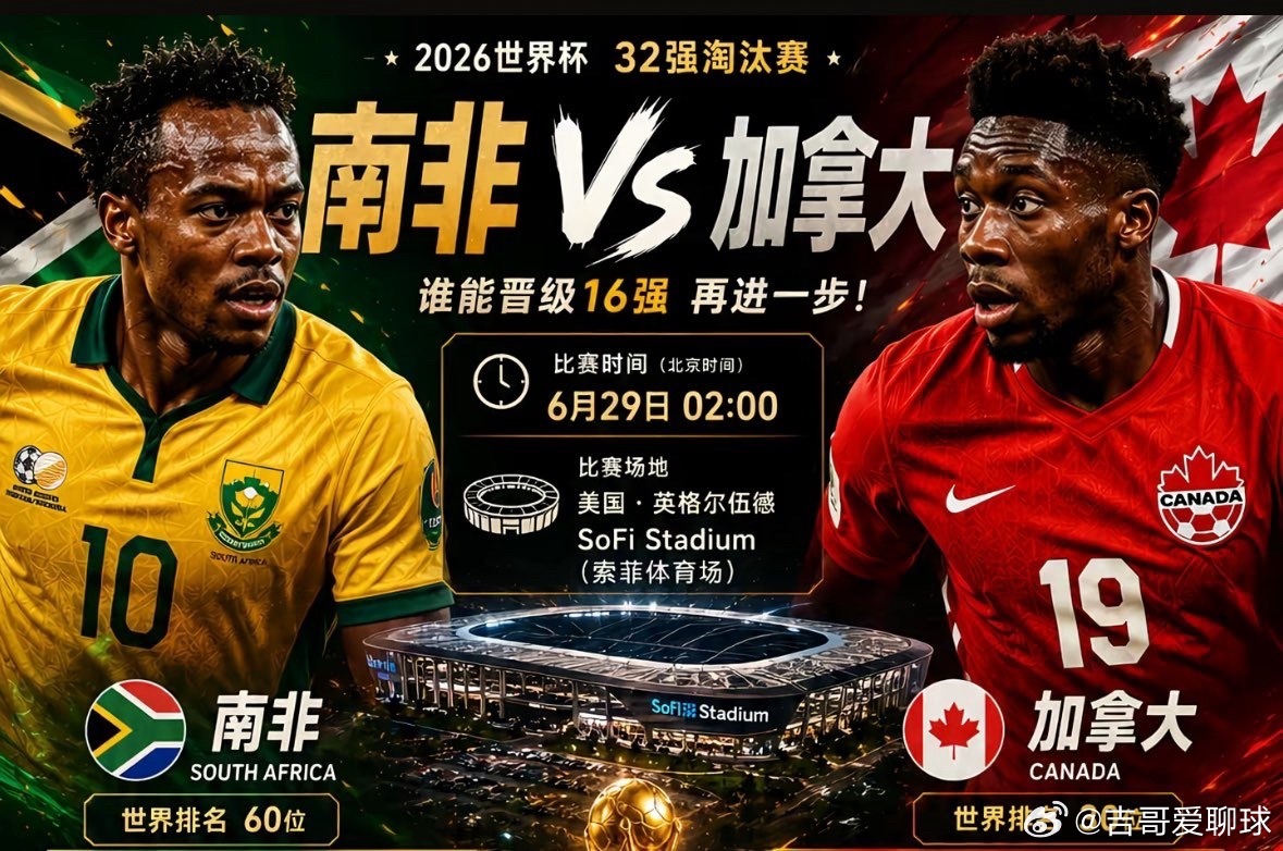6月29日凌晨3:00打响，胜者将直接晋级16强，败者则遗憾出局。 南非对阵加拿