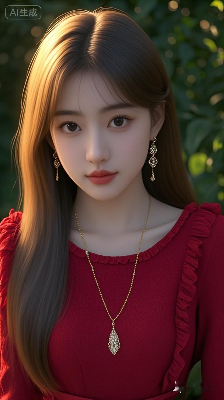 18岁美女，优雅，微笑，发丝柔顺有光泽，长直发，浓眉大眼睛明亮有神，皮肤白皙，长