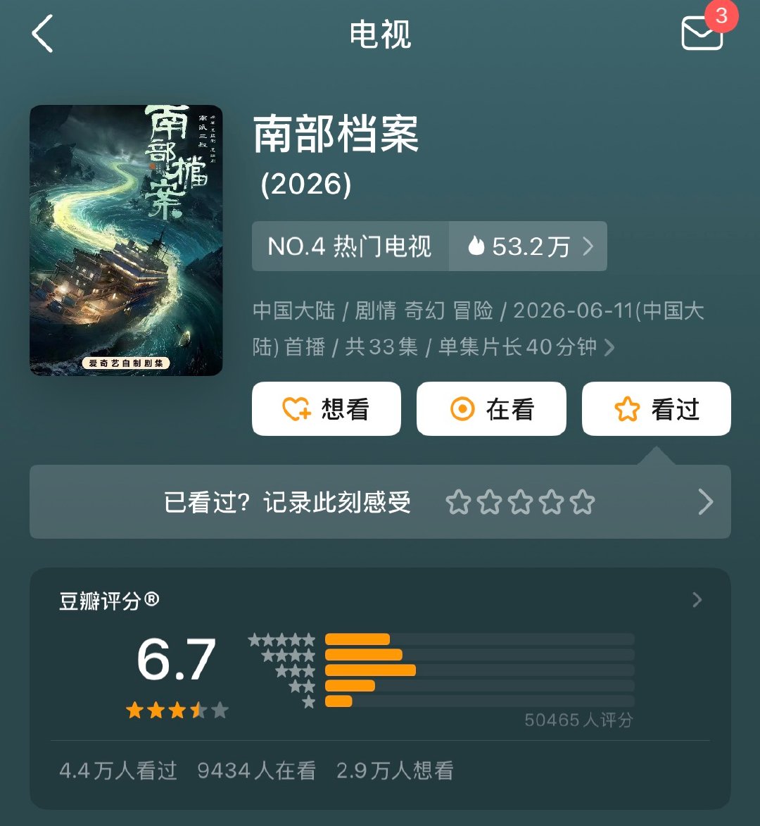 【炽夏豆瓣5.1，南部档案豆瓣6.7 】6月26日，近日在播的多部剧集豆瓣开分。
