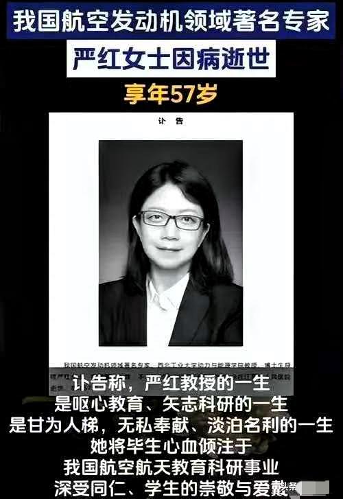 大家都停下来默哀一分钟。

3月24日，西工大博导、航空发动机专家严红教授永远离