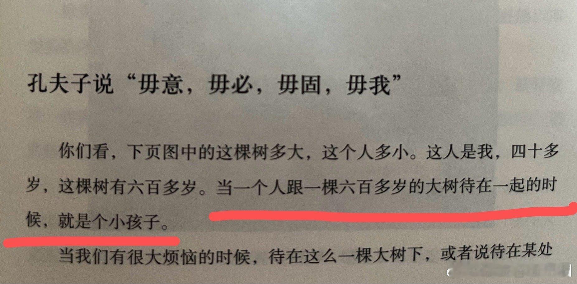 “当一个人跟一棵六百多岁的大树待在一起的时候，就是个小孩子。”被这句话感动到。 