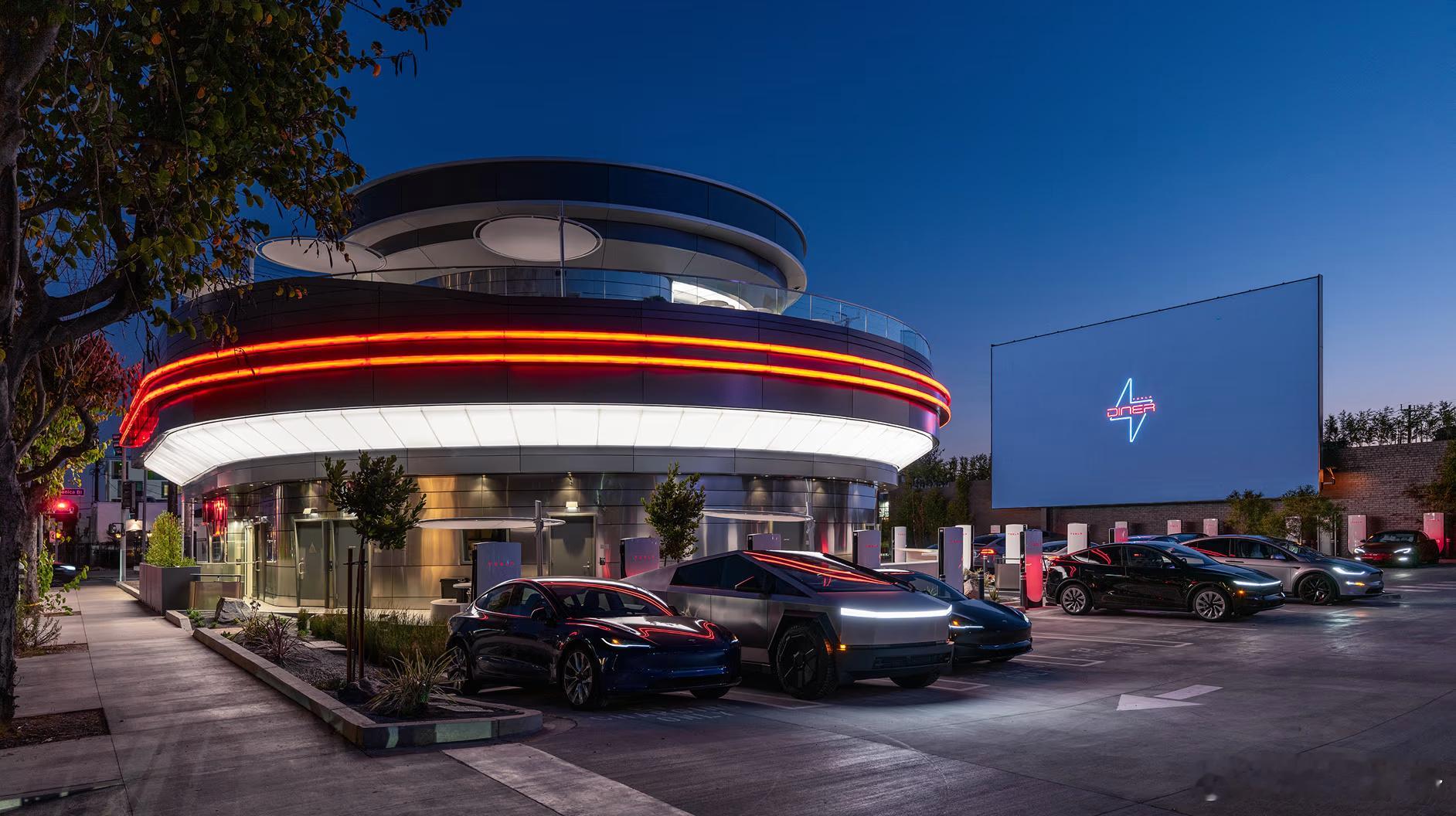 看，连特斯拉都要开餐厅Tesla Diner开在好莱坞，还紧靠以前的66号公路旁