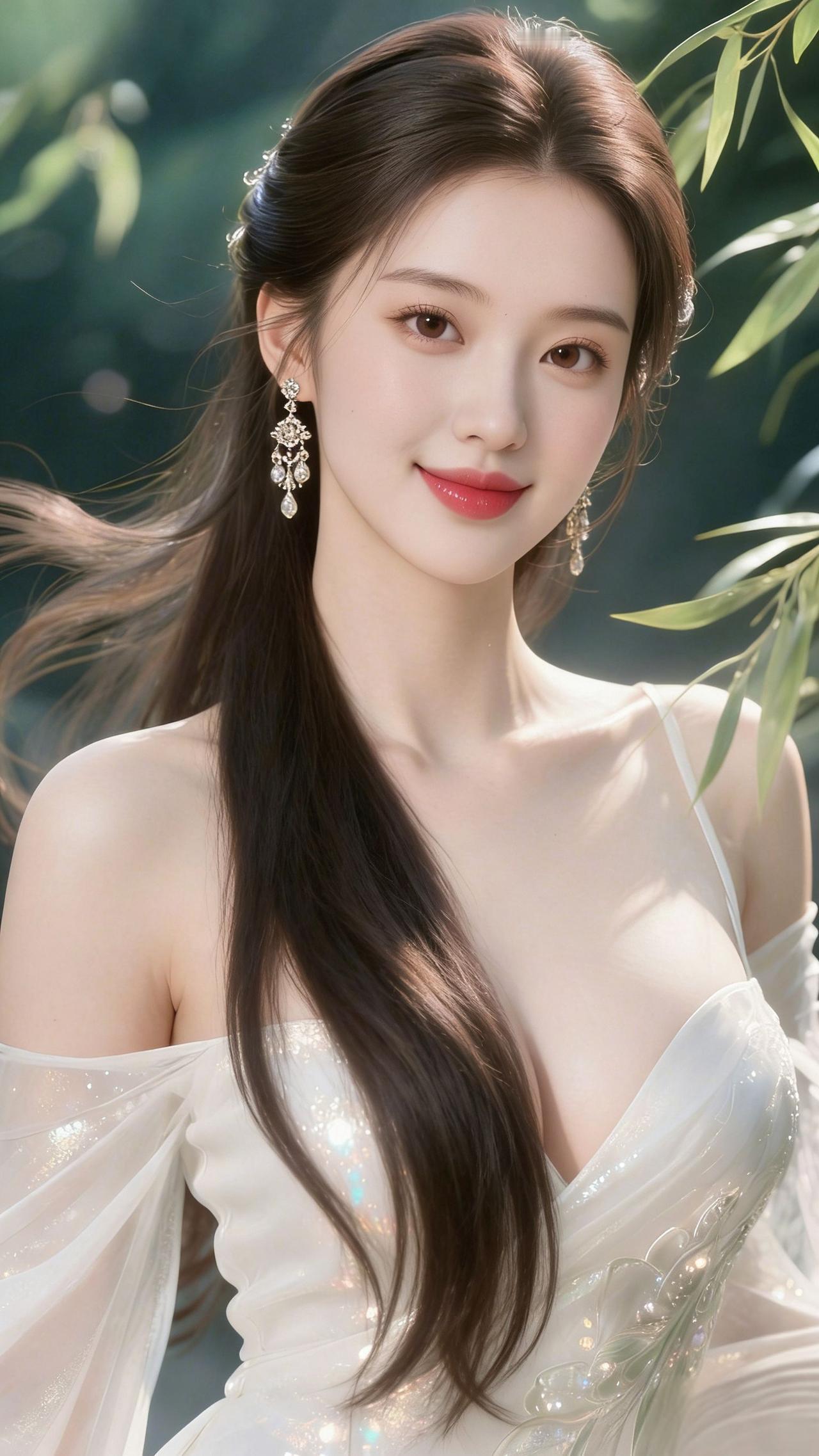 白裙映竹意悠然
 
青竹的翠影在风里轻摇，筛下细碎的光斑，落在一袭白裙之上。裙身