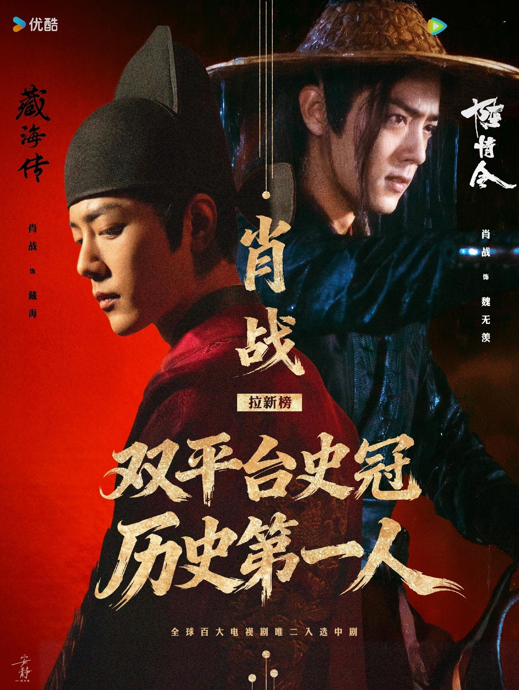 肖战双平台拉新史冠肖战凭借藏海传和陈情令达成了双平台拉新史冠，有且唯一一位！！！