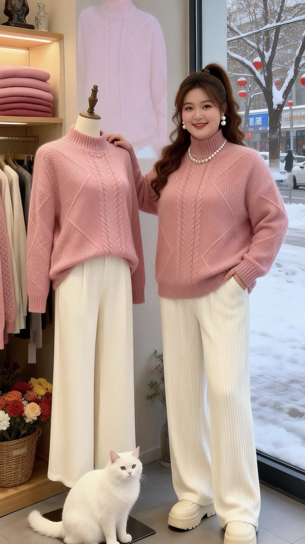 大码女装 毛衣穿搭 秋冬万能穿搭配色公式脱下外套也体面的秋冬内搭让人眼...