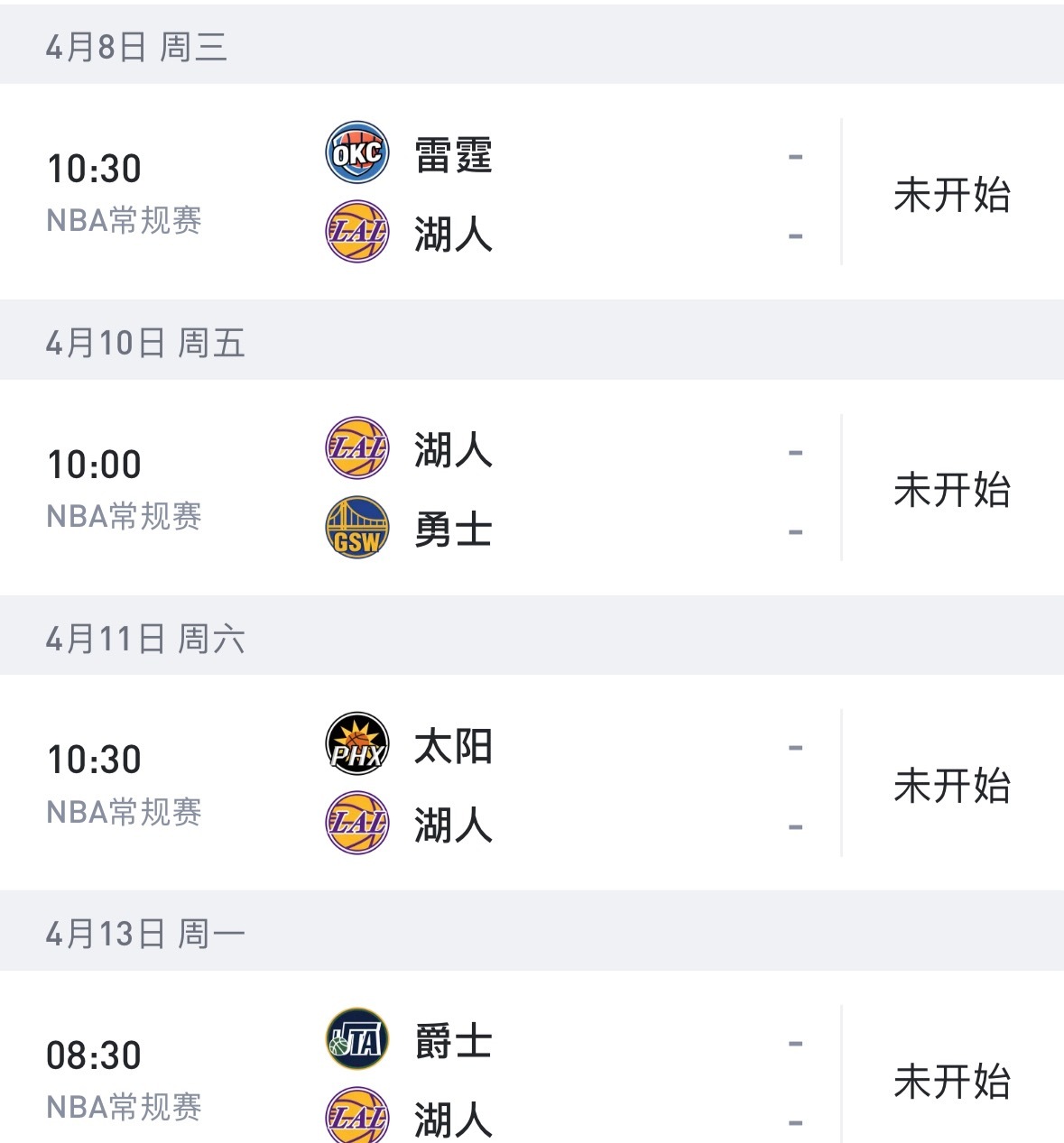 湖人与掘金的战绩已经持平，都还有4场比赛，湖人西部第三的位置岌岌可危。湖人vs独