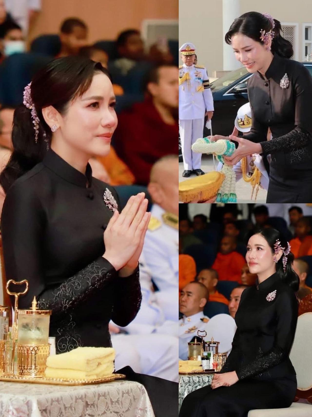 诗妮娜一袭黑丧服绝美，粉色簪花是点睛之笔
2026年1月24日，泰王钦定诗妮娜贵