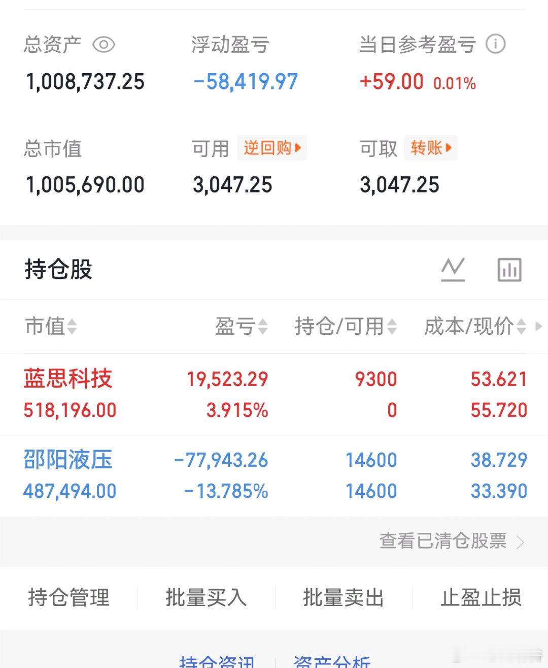 个人实盘记录第二阶段第30天启动资金50万6月5日拿进来了50补仓做T目前资金：