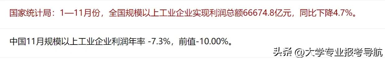 越来越卷，越卷越没利，越来越难赚钱：1—11月份，全国规模以上工业企业利润总额同