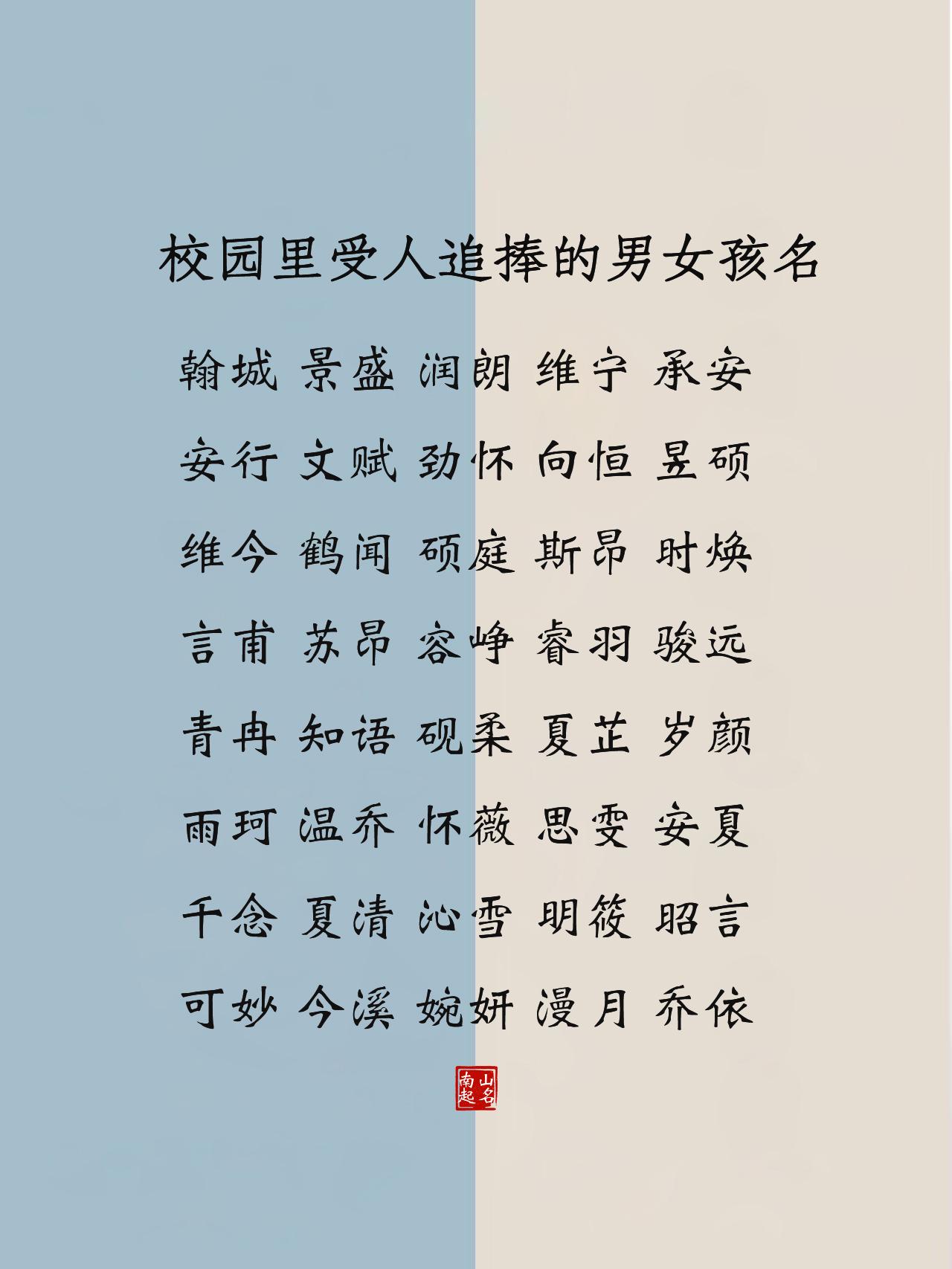 校园里受人追捧的男女孩名，大气阳光，温暖如初