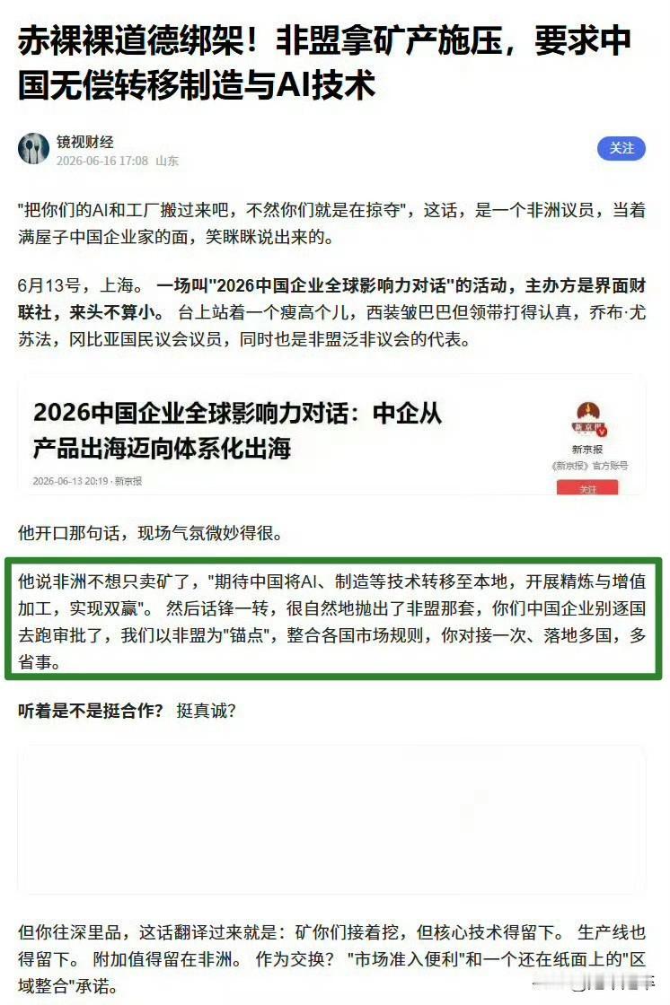26年6月13日，在上海的“26中国企业全球影响力对话”活动中。冈比亚议员、非盟