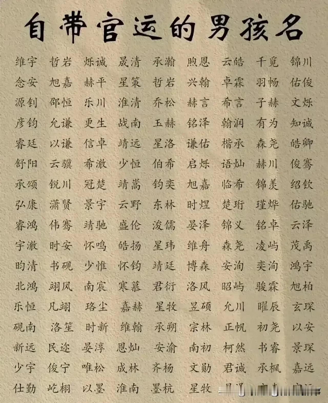 终于有人把自带官运的男孩名整理出来了，赶紧收藏起来备用吧！