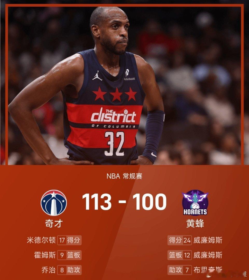 NBA常规赛黄蜂主场迎战奇才。双方半场打得比较胶着，黄蜂59-54领先。奇才下半