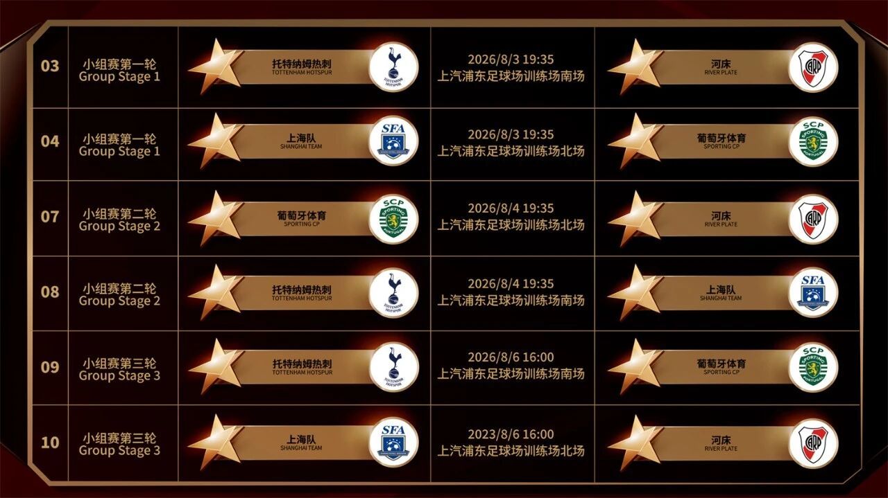 托特纳姆热刺青训梯队将参加2026上海明日之星冠军杯男足赛事。该赛事由上海市足球