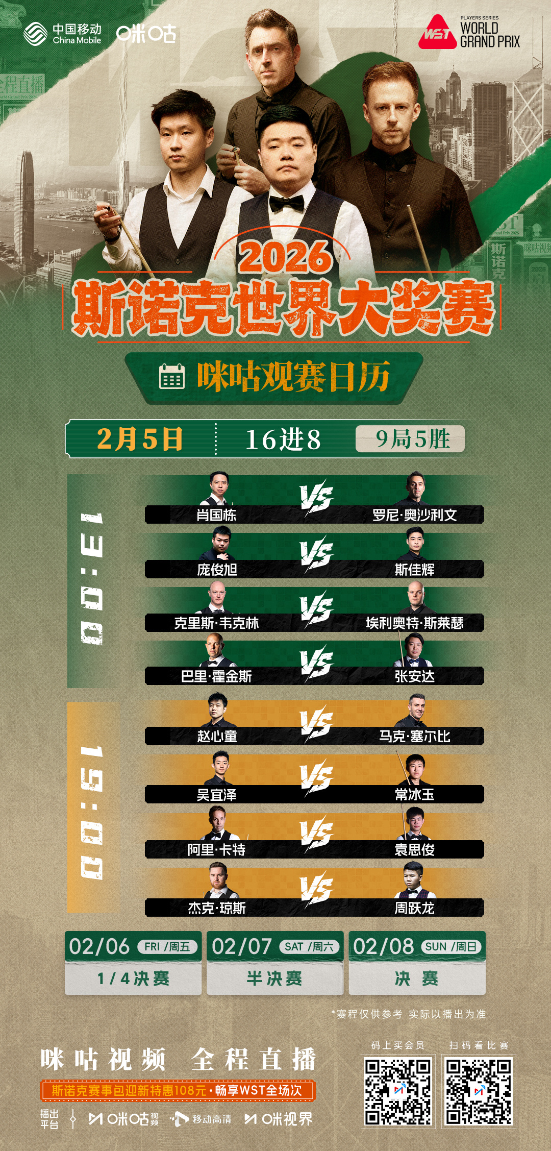 #2026斯诺克世界大奖赛# 16进8👀 9位中国队球员闯进16强🚀 奥沙利