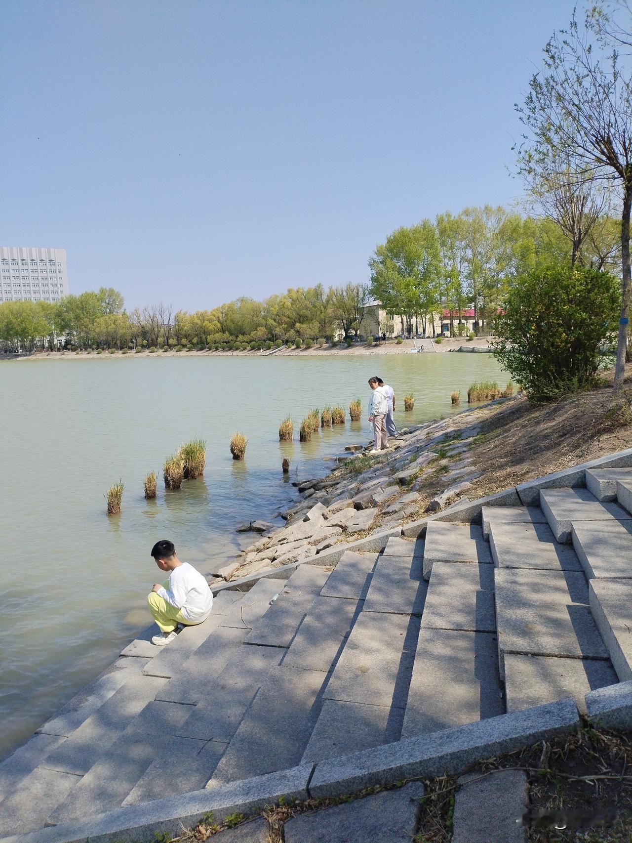 夏韵
碧水清流夏意新，
石板台阶拂暖温。
岩缝鲫鱼抬头望，
请续句……
（芦苇深