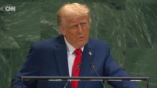 特朗普22日早上在联合国大会上演讲，夸夸其谈了57分钟，是大会给的限定时间的4倍
